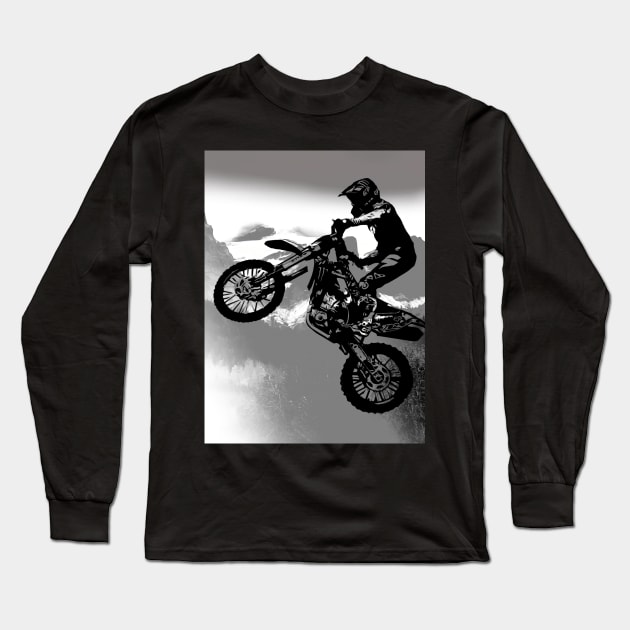 Mountain Biker - Three Sisters Mountains Motocross Rider Long Sleeve T-Shirt by Highseller